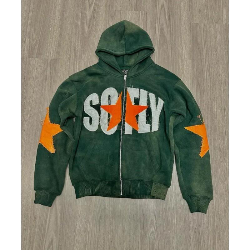 Mens Oversized Hooded Zip-Up Sweatshirt With Star Print Loose Fit Casual Long Sleeve Top