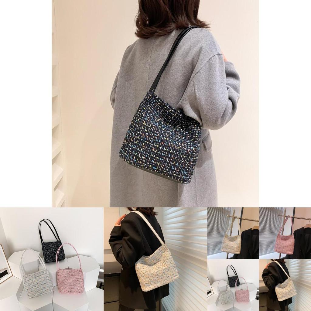 Stylish And Versatile Knitted Fabric Handbag In White Black And Pink For Women