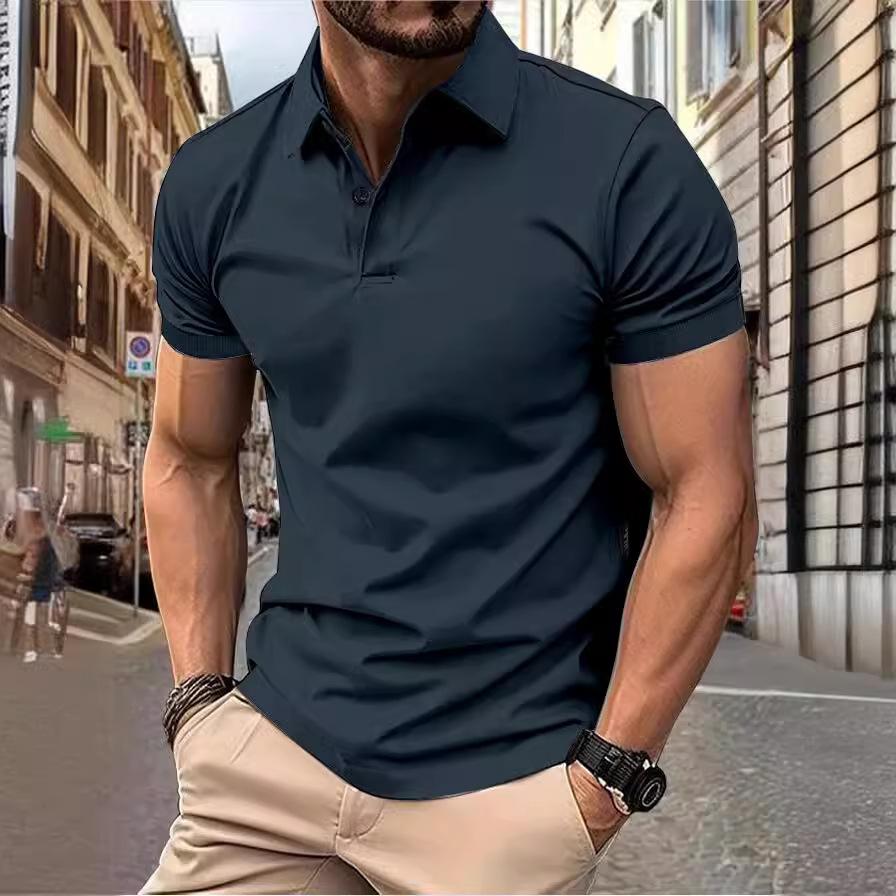 Men's Summer Solid Color Top Popular Fashion Short Sleeves Slim Fit European and American Short Sleeves