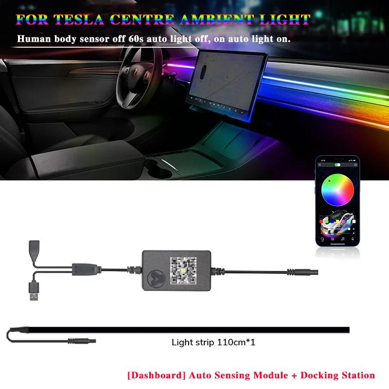 

For Tesla Model 3/Y 2 IN 1 Dynamic Neon RGB Car LED Ambient Lighting 60s Automatic OFF Module Dashboard Lighting Decorative Lamp