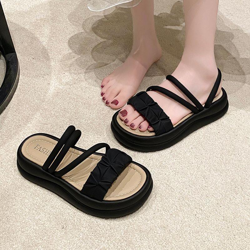 Slippers with skirts, women's summer wear 2025 new thick-soled muffin, fairy wind, seaside beach, two sandals