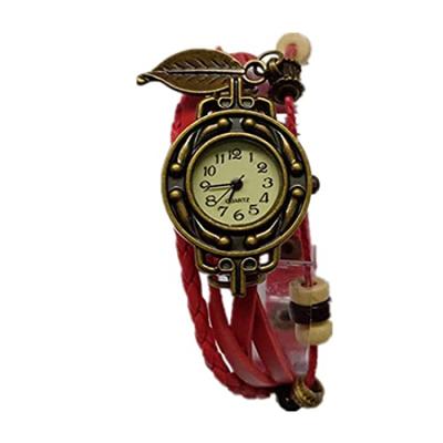 Rockyu Schmuckmarke Beliebtes Armband Retro Leder Echtes Lederarmband Uhr Geflochtene Handarbeit Farbe Rotes Blatt Pflanzenblatt Armband Uhr Herren