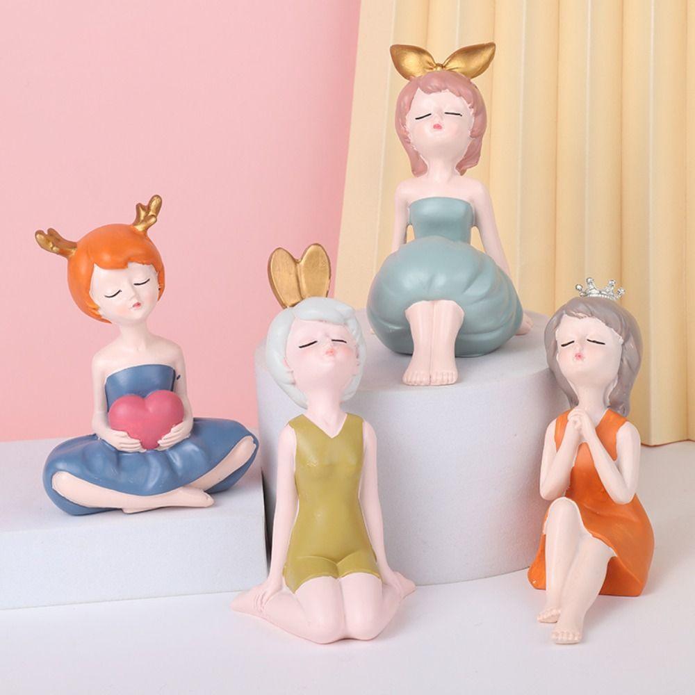 Resin People Sculpture Creative Miniatures Figurine Desktop Ornament Little Girl Statue  Home