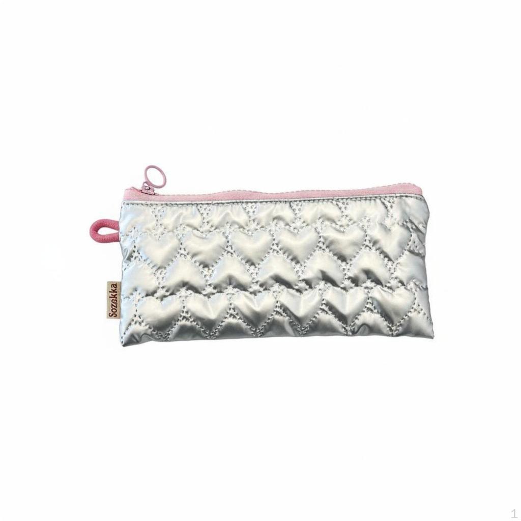 Quilted Pencil Pouch MultiFunctional Storage Portable Makeup Bag for Students, Girls,