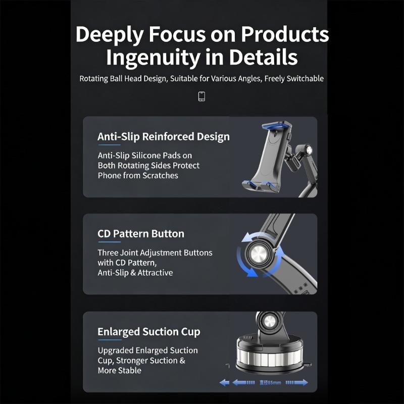 Phone Tablet Holder for Phone 17 16 Car Dashboard Mount Cellphone Holder Rotating Suction Cup Phone Stand