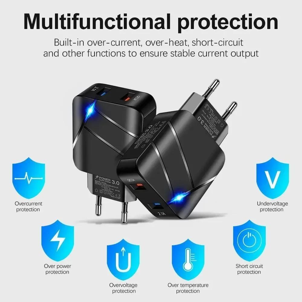 Dual USB Qc3.0 2.1a Multi Port Fast Charging Mobile Phone Charger Dual Port American Standard European Standard Fast Charging