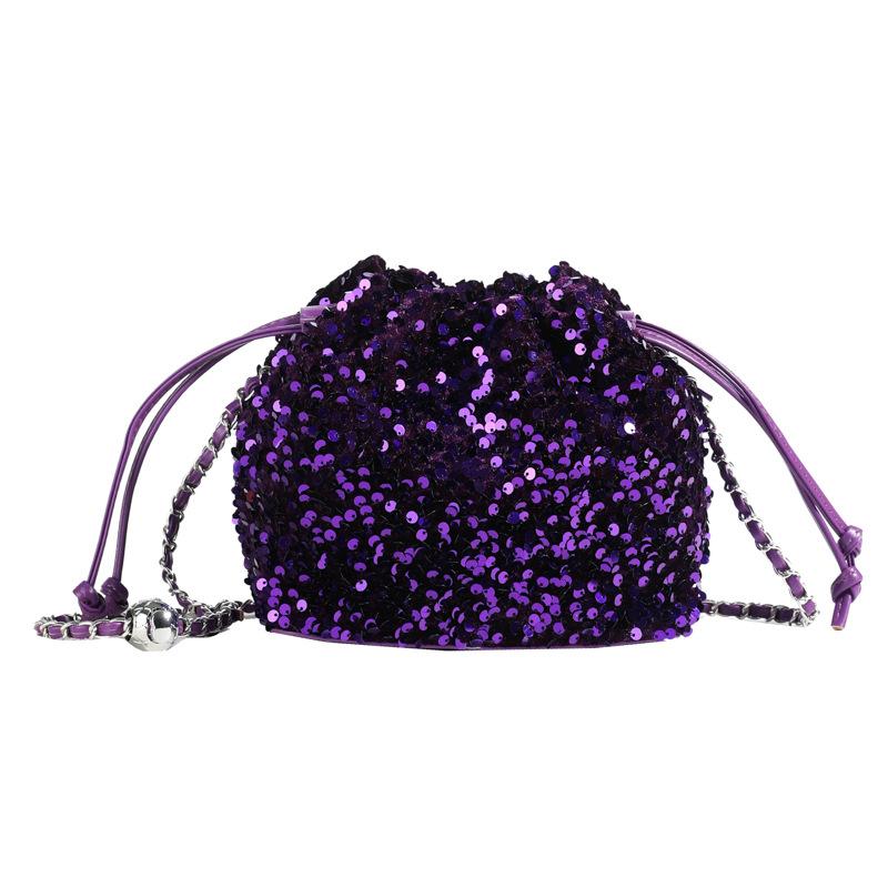 Women's Drawstring Bucket Bag Tote Shoulder Handbag Clutch Bag Reversible Mermaid Sequin Chain Crossbody Handbags for Women Sparkly Party Bucket Bag