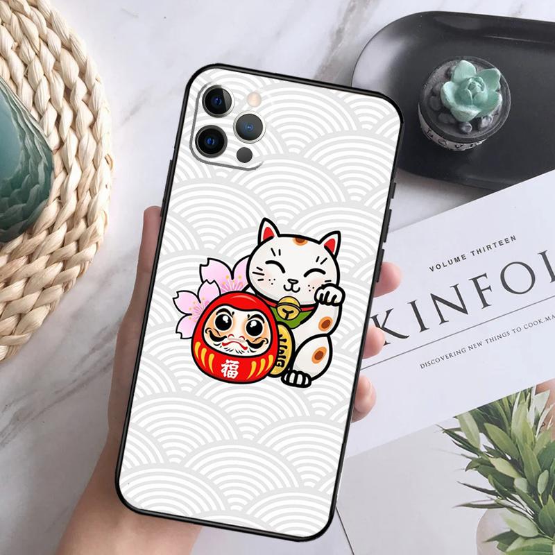 Lucky Cat Maneki Neko Japanese Case For iPhone 11 12 13 Pro Max X XR XS Max 7 8 Plus SE 2020 12 13 Mini Phone Back Cover