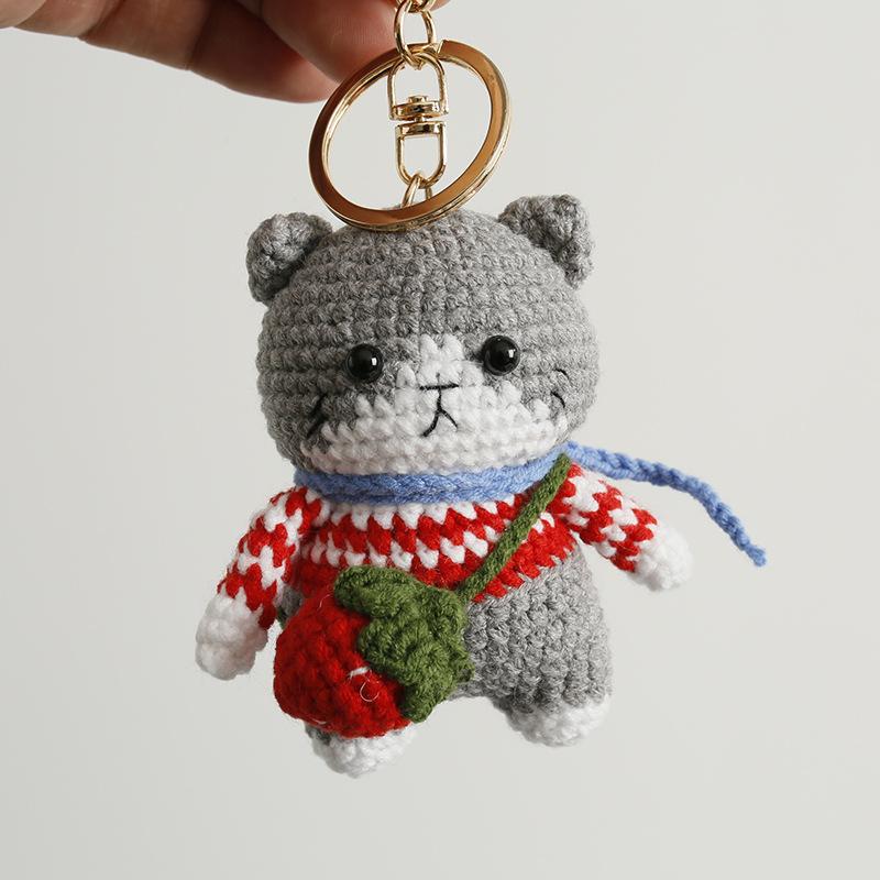 Handmaking Crochet Rabbit Doll Keychain For Gifts Cute Animal Doll Crochet Keychains Knitting Kitten Keyrings Custom