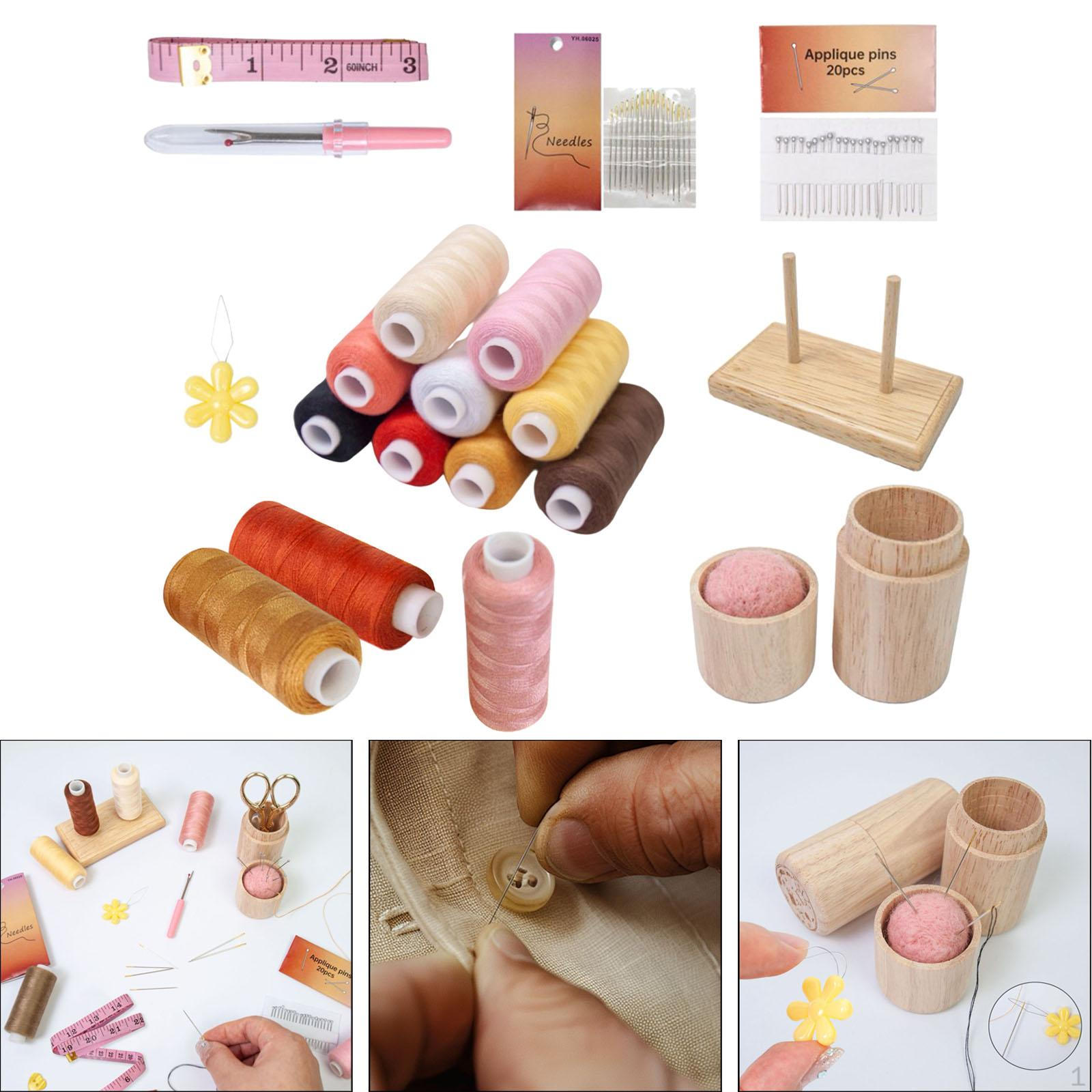 

12 Colors Sewing Thread Assortment Pincushion Tape Measure Supplies for DIY Quilting Set A