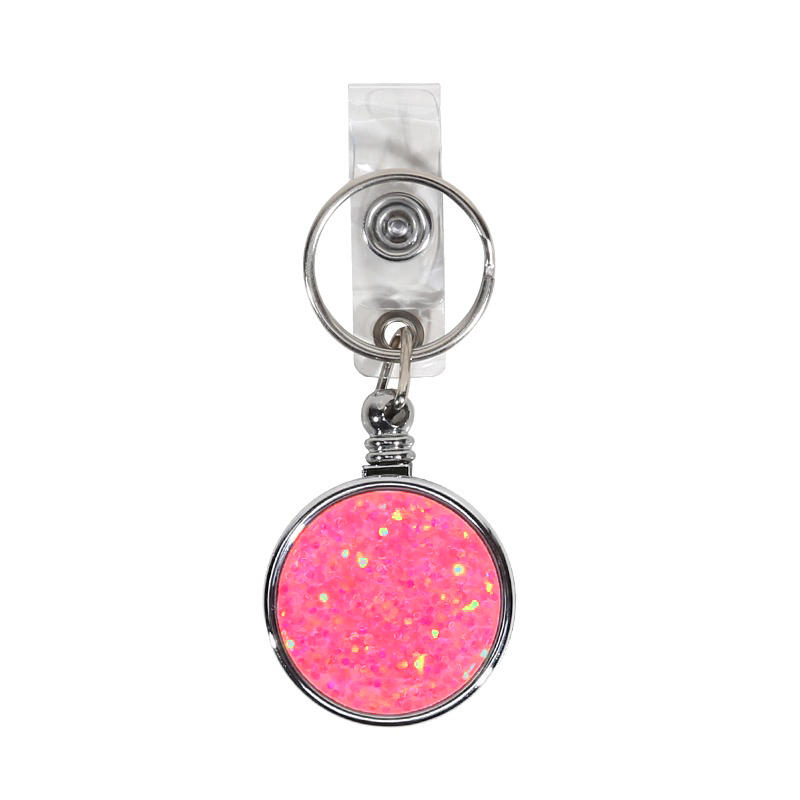 Glitter Epoxy Resin Rotating Retractable Keychain Badge Reel with Sequins Cute Creative Office ID Card Holder Strap
