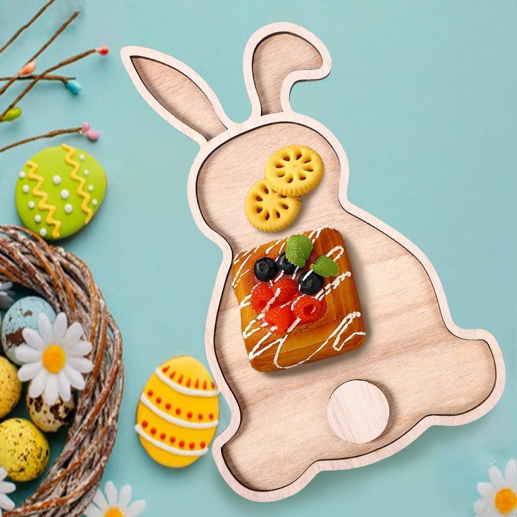 Easter Bunny Tray Wood Food Plate Fruit Serving Bread Display Wooden Spring Decor Kids Child Cake Decorations Easter Supplies