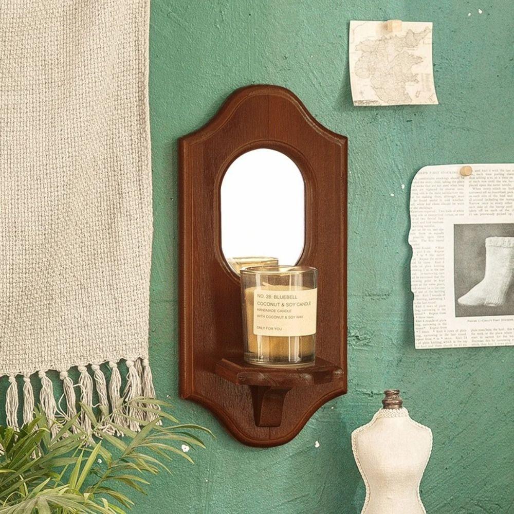 New Solid Wood Wall Mirror Shelves Wall Hanging Wall Mirror With Shelf Vintage Aromatherapy Candlestick Holder Wall Decoration