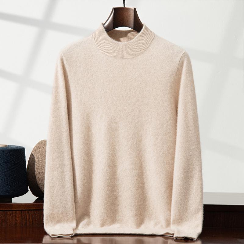 Men's Plus Size Cashmere Pullover: Autumn & Winter Solid Color Half-High Neck Knit Sweater for Business