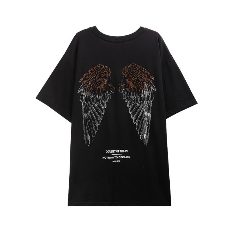 White T-shirt Women's Ironing Diamond Short-sleeved Summer New Wing Top Mid-length Base Shirt