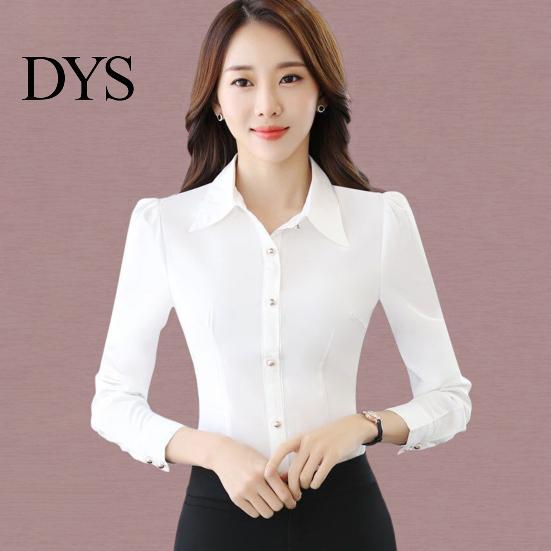 Office Shirt Commute Women Slim Fit Single-breasted Dignified Enhance Beauty Image Top Polyester Solid Color Long Sleeve Formal for Workplace
