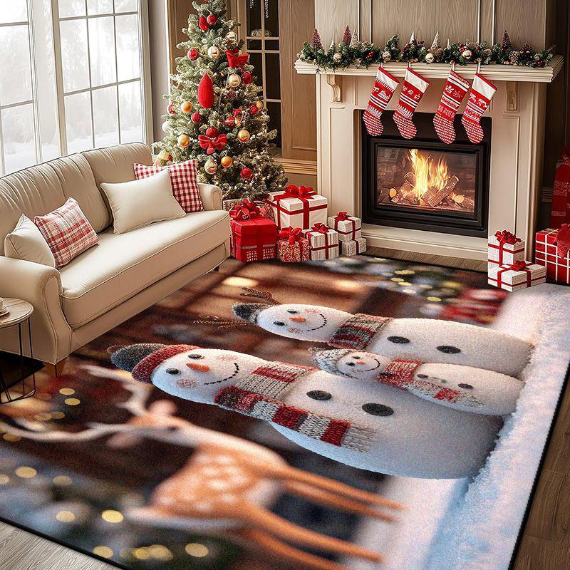 Christmas Home Decoration Snowman Pattern Living Room Large Area Antiskid Dining Room Rug Soft Machine Washable Sofa Table Mat