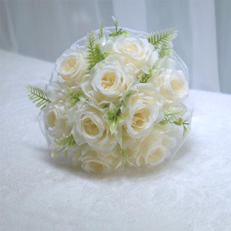 Realistic Pearls Decors Bridal Hand Bouquet Silk Flower Arrangement for Wedding Anniversaries and Formal Occasion