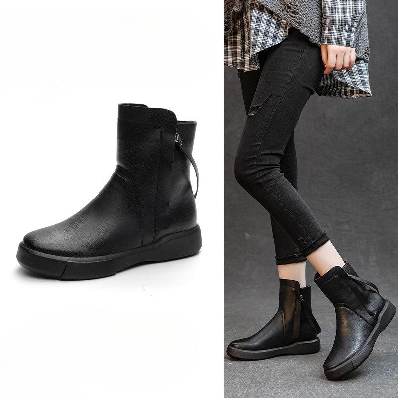 Plus-size Boots Women's Shoes Thick-soled Round-toed Mid-calf Boots Versatile Ankle Boots