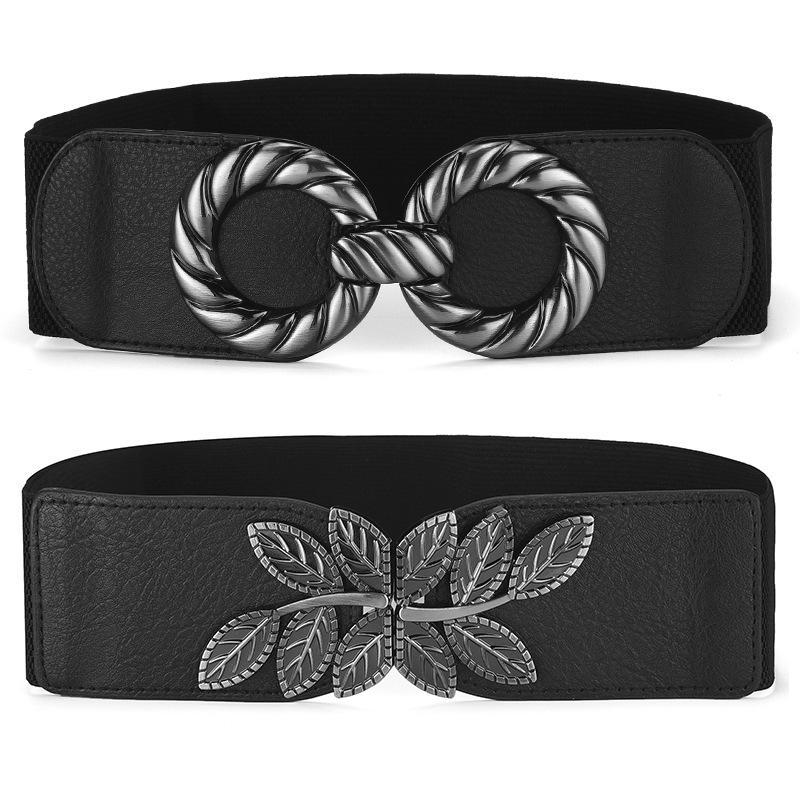 Court Literary And Artistic Retro Engraved Buckle Pin Buckle Women'S Elastic Elastic Braided Wide Waist Seal Belt Women