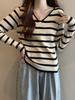 Plus Size V-neck Striped Knitted Sweater - Women's Slimming Long Sleeve Base Layer Top