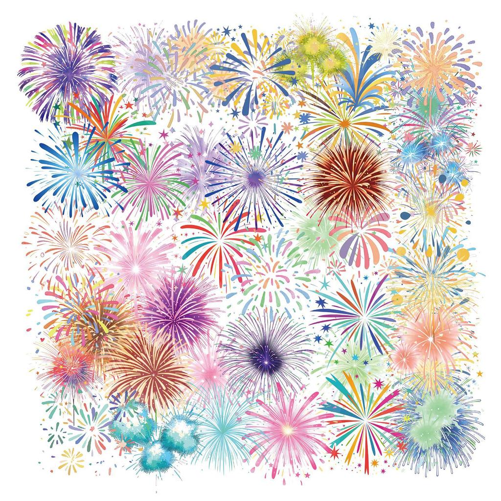 Sparkling Fireworks Theme Sticker Set of 50 Transparent PET Waterproof Labels for Bullet Journal Party & Home Decoration