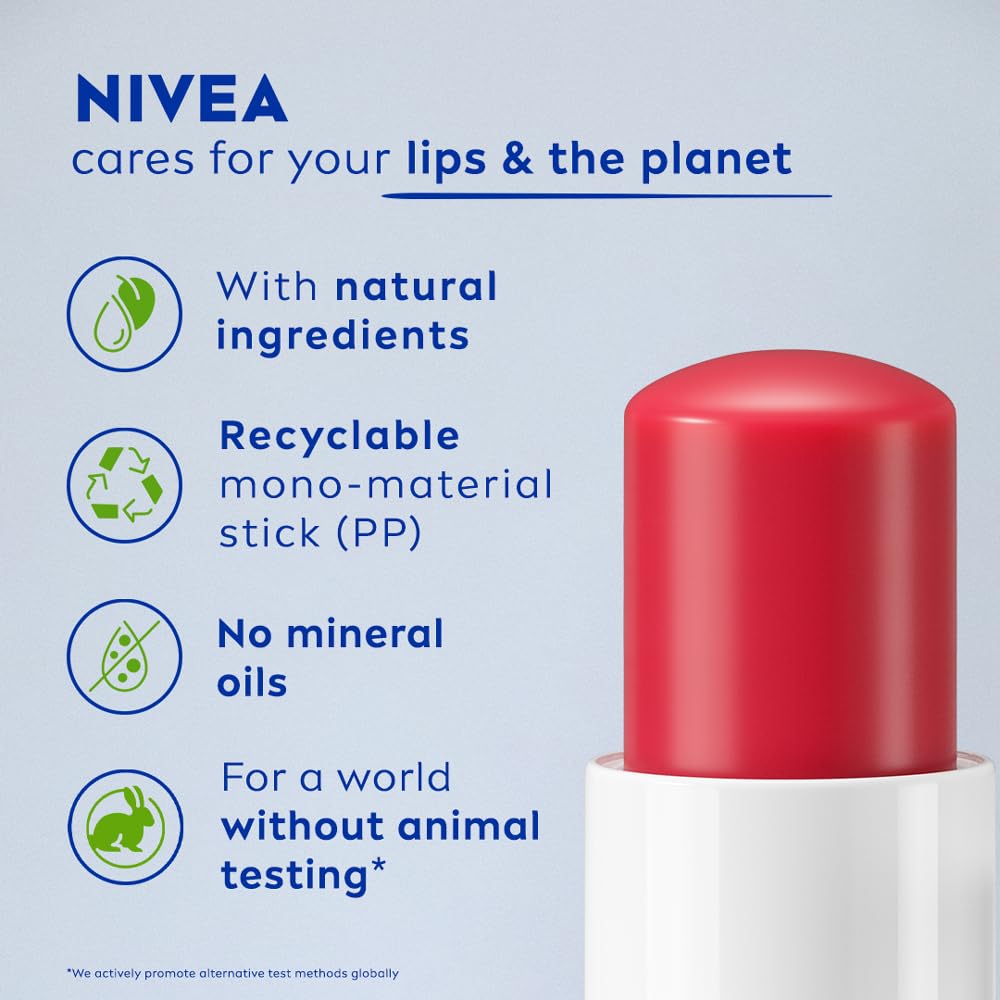 Nivea Strawberry Shine Lip Balm 4.8g | Moisturizing Lip Care With Red Tint For Smooth Glossy Lips | Long-Lasting Hydration & Shine
