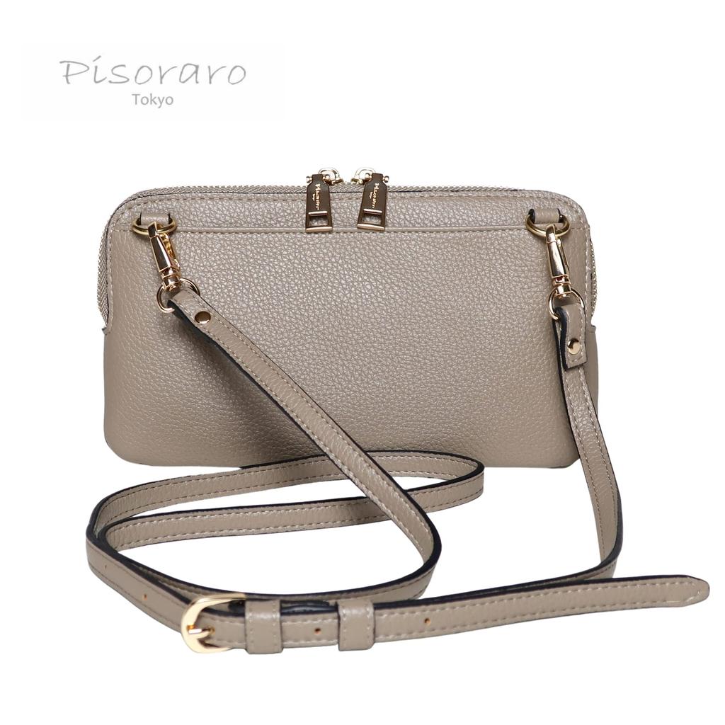 Pisoraro Wallet Shoulder Bag with Smartphone PR184 GREGE Storage, Crossbody, Greige, Multifunctional,