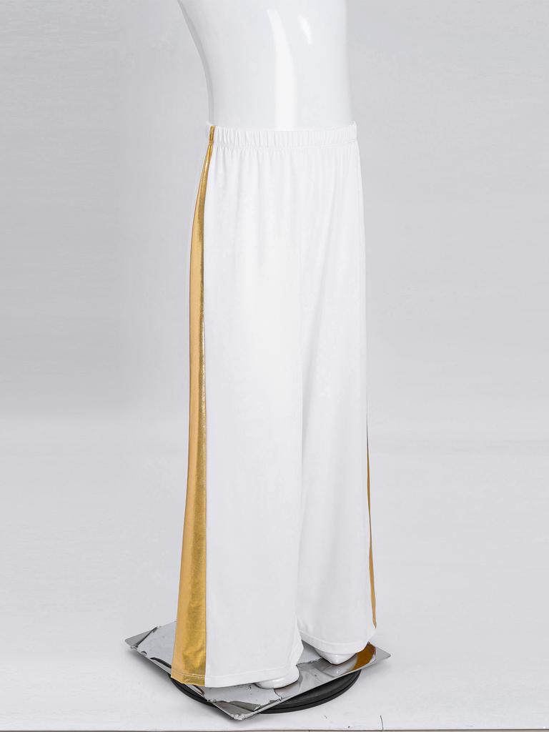 Girls Liturgical Dance Pants Metallic Patchwork Wide Leg High Waist Elastic Waistband Performance Trousers