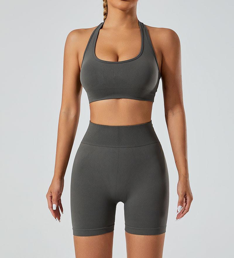 Yoga Outfit Women Seamless High Elastic Shorts Sports Bra Set With Moisture Wicking For Fitness And Running