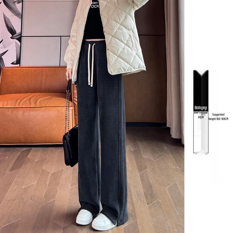Women's Casual High Waist Slim Fit Banana Drape Sweatpants - Extra Long, Straight Leg Chenille Fleece for Autumn/Winter