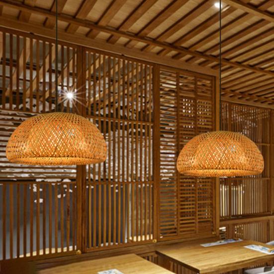 Hand-woven Lamp Shade Bamboo Pastoral Natural Lamp Hanging Cover Home Decor