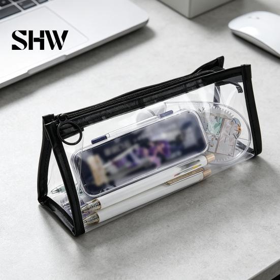 Portable Makeup Gadget Pouch Transparent PVC Pencil Case, Large Capacity Waterproof Stationery Korean Style Holder Organizer, Durable Zipper