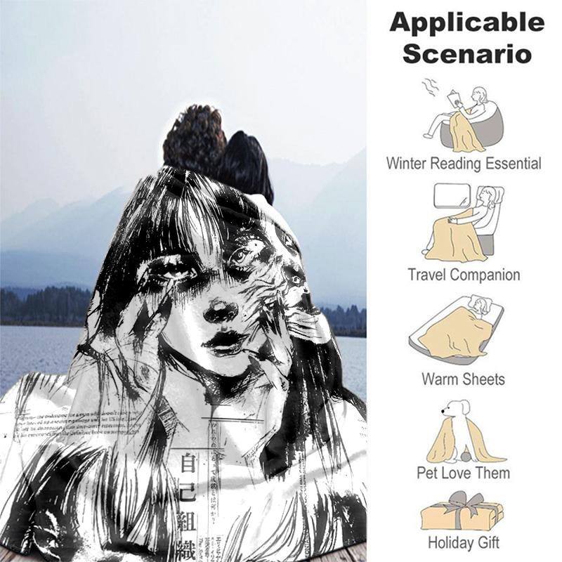1pc Blanket Thriller Manga Junji Ito Tomie0 Print Design, Lightweight Blanket for Sofa, Bed- Soft &Warm, Gift for All Seasons like Christmas, Hallowee