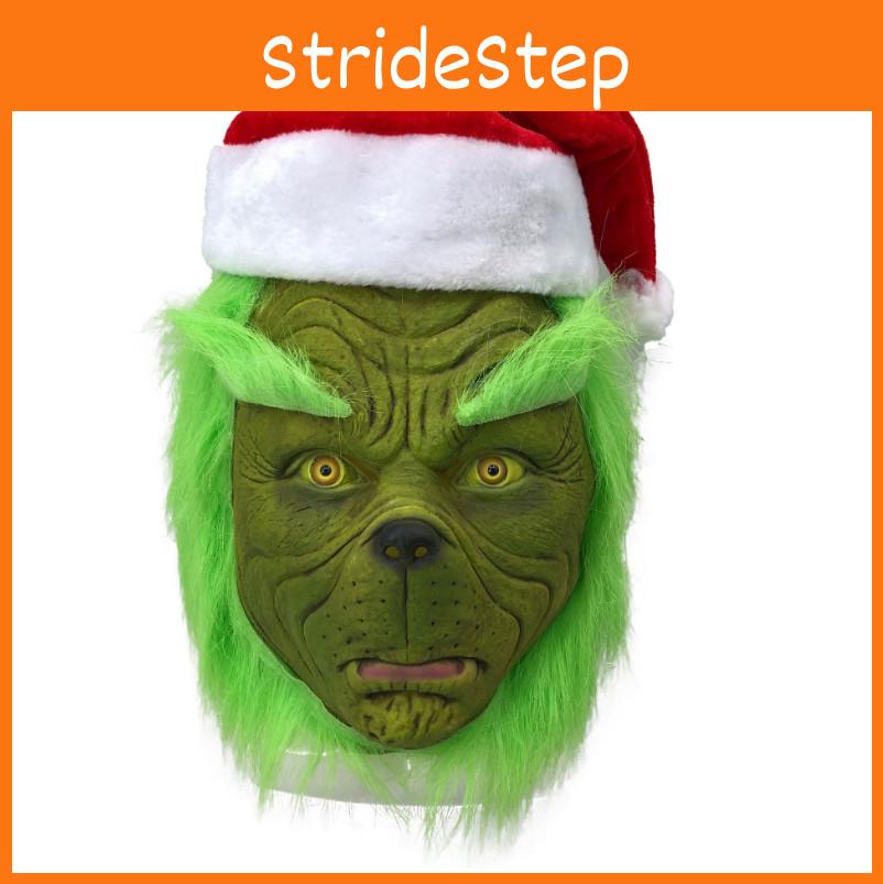 Rascal Green Monster The Grinch Mask With Christmas Hat For Adult Cosplay Fun