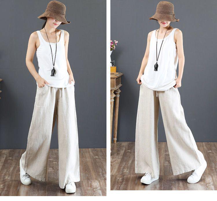 2025 Spring/Summer Women's Cotton Linen Wide-Leg High-Waist Floor-Length Pants, Artistic Loose Fit Plus Size.