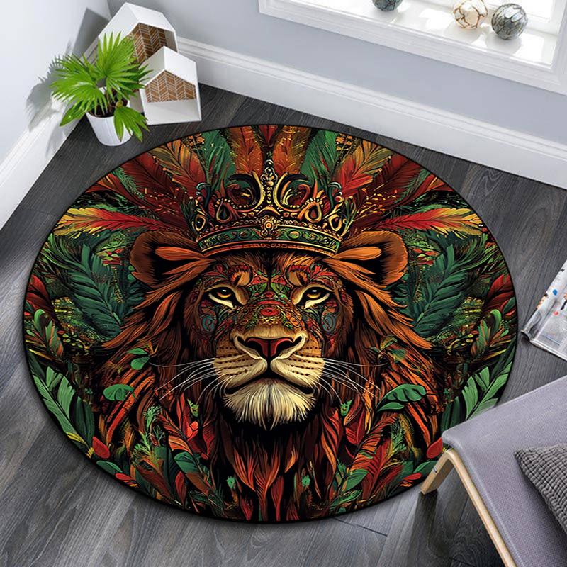 Royal Lion Round Area Rug,Carpet Rug for Living Room Bedroom Sofa Playroom Decor,Non-slip Floor Mat