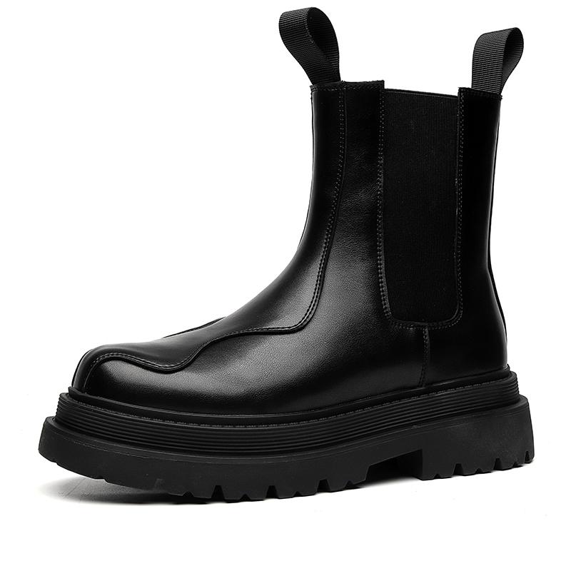 

Классические черные ботинки «Челси» в английском стиле с толстой подошвой, мужские зимние ботинки из кожи и плюша, осенние модные ботинки на платформе 44 чёрный