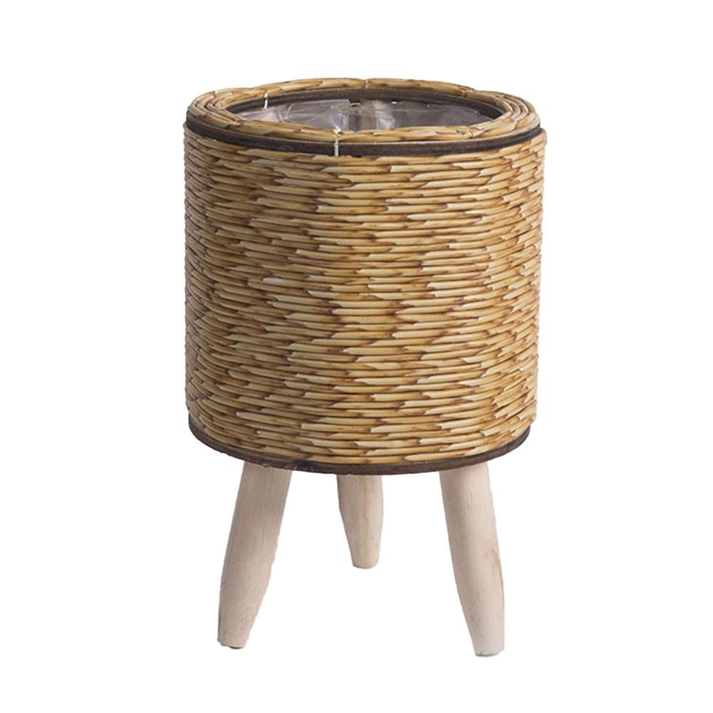 Desktop Plant Storage Indoor Rattan Flower Stand Triangular Bracket
