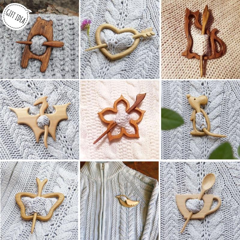 Schönes Design Holz Brosche Anstecknadel Verschiedene Tiere Schal Pin für Damen Mädchen Lustiger Schal Pin Schal Schnalle Clips Schmuck