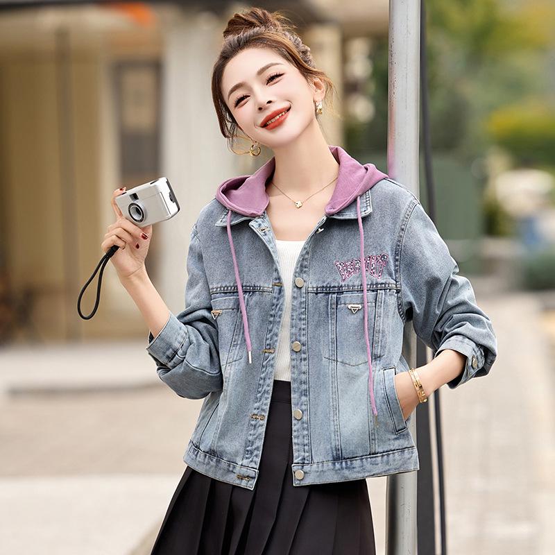 Spring 2025 Women's Spot Denim Jacket with Detachable Hood - Versatile Fashion MZ130
