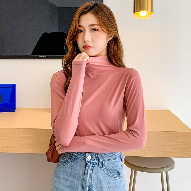 Women's Modal Turtleneck Undershirt Long Sleeve T-shirt Spring Autumn Winter Solid Color Stretch Tight Top