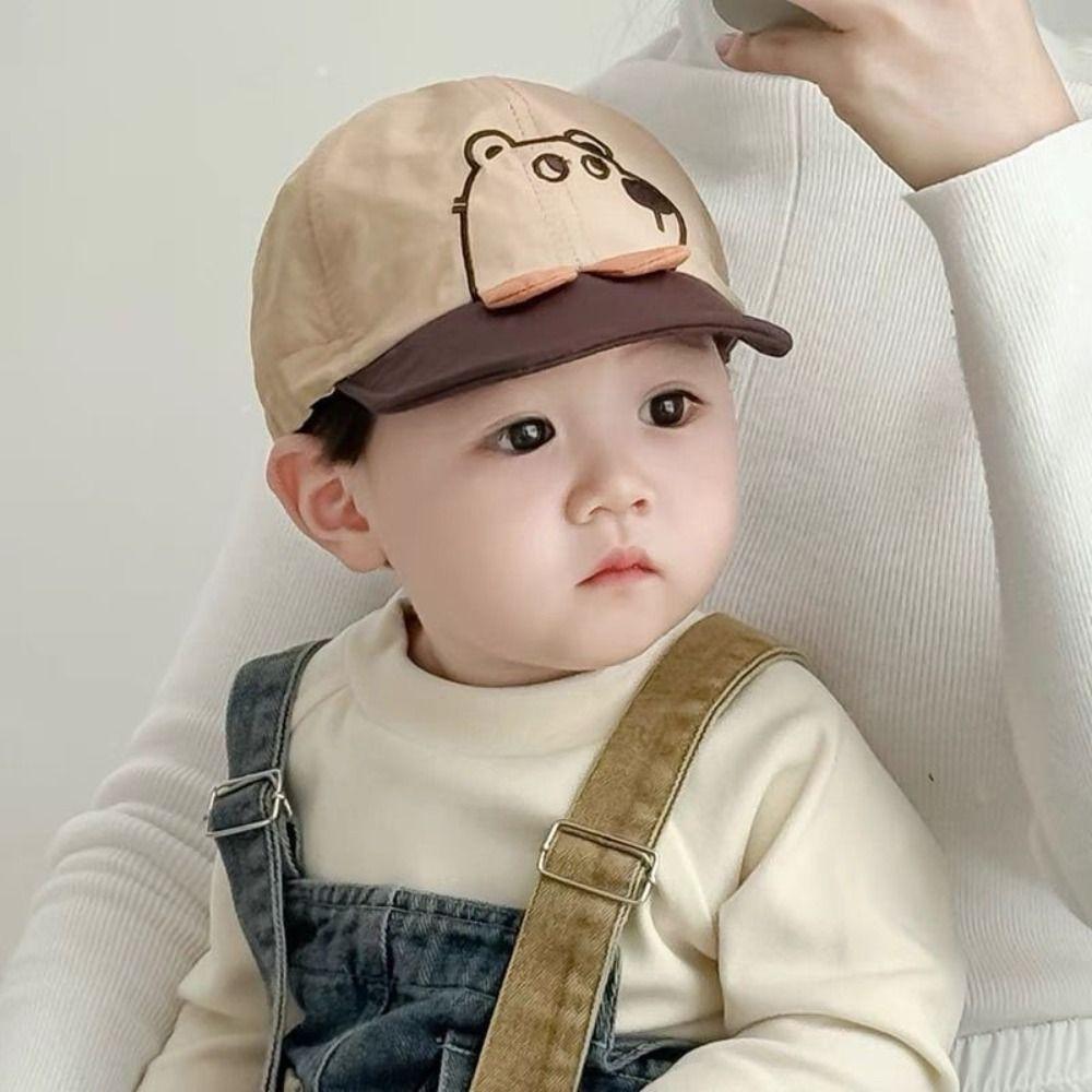

Short Brim Infant Sun Visor Hat Quick Dry Newborn Sun Hat Fashion Cartoon Bear Baby Hat Beach бежевий