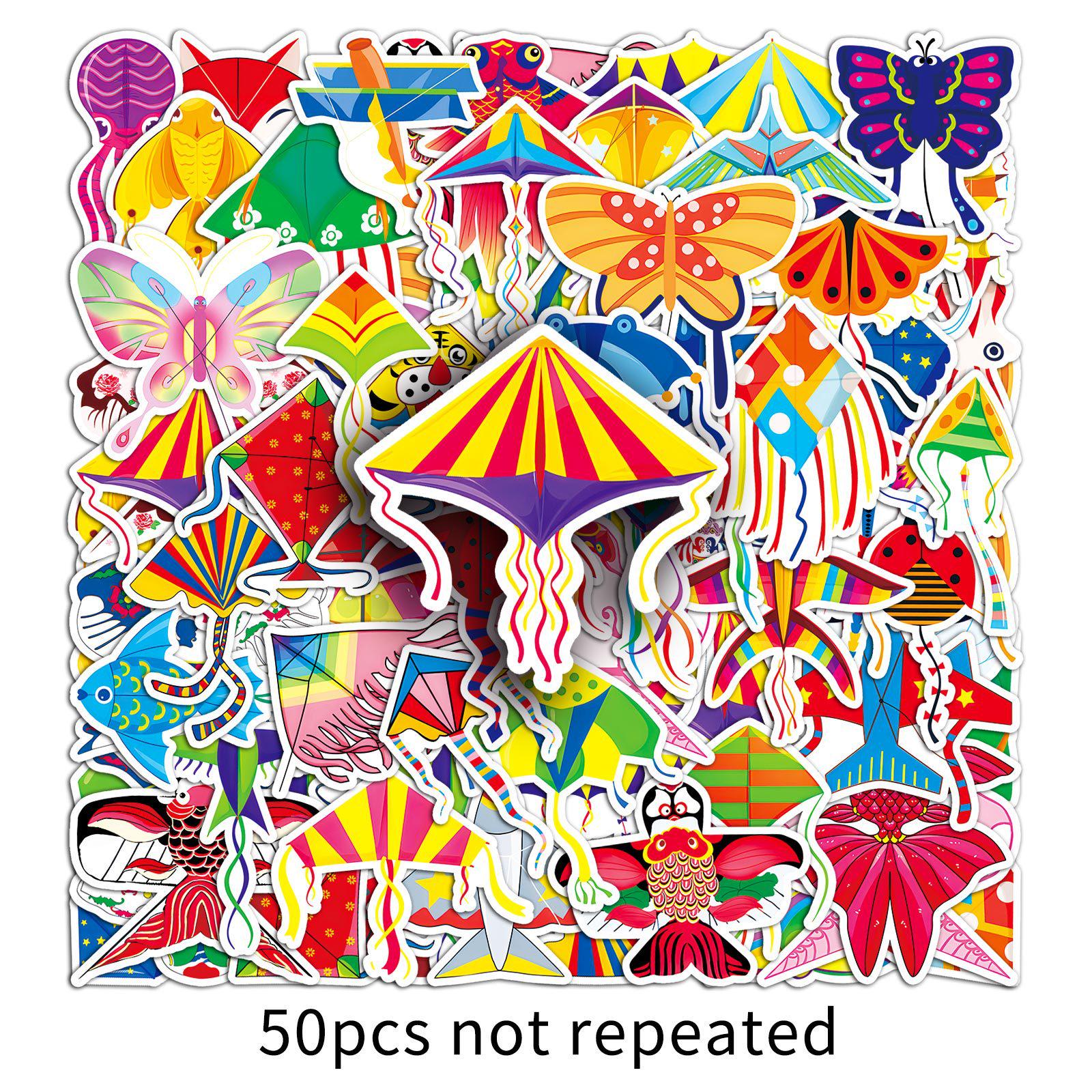 50 Cute and Colorful Childlike Cartoon Kite Stickers - Creative Waterproof Decorations for Notebooks and Luggage
