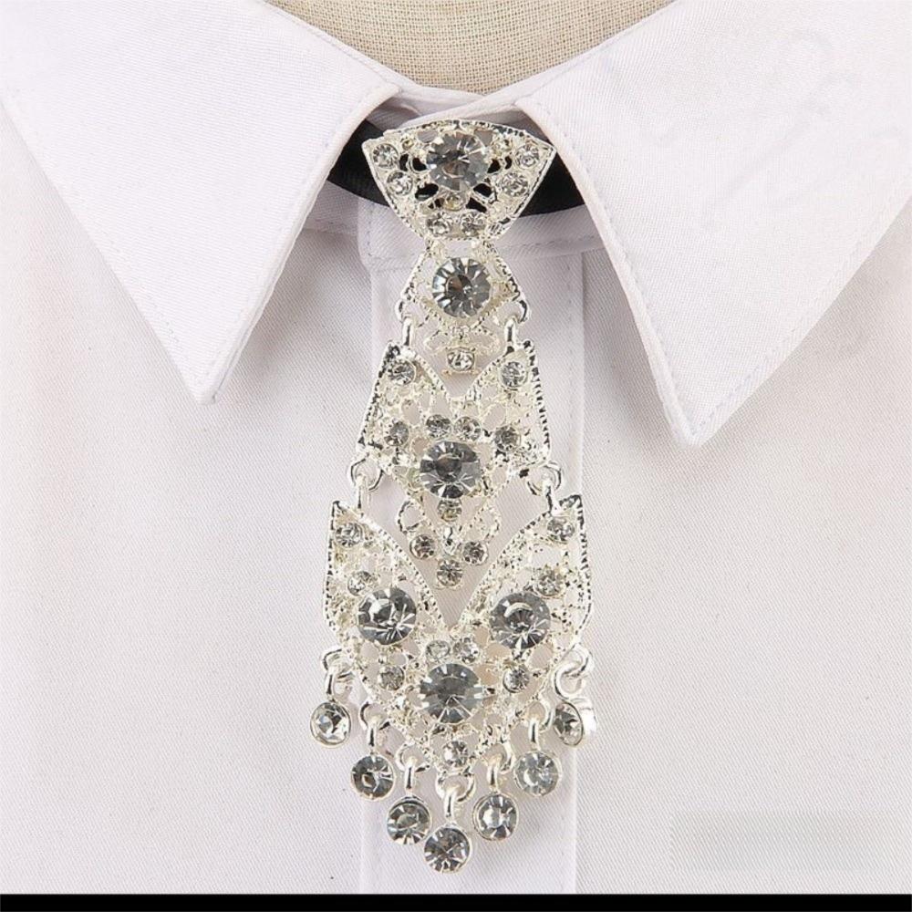 Fashion Rhinestone Tie Short Length Metal Short Tie Special Sparkle Costume Tie  Wine Party