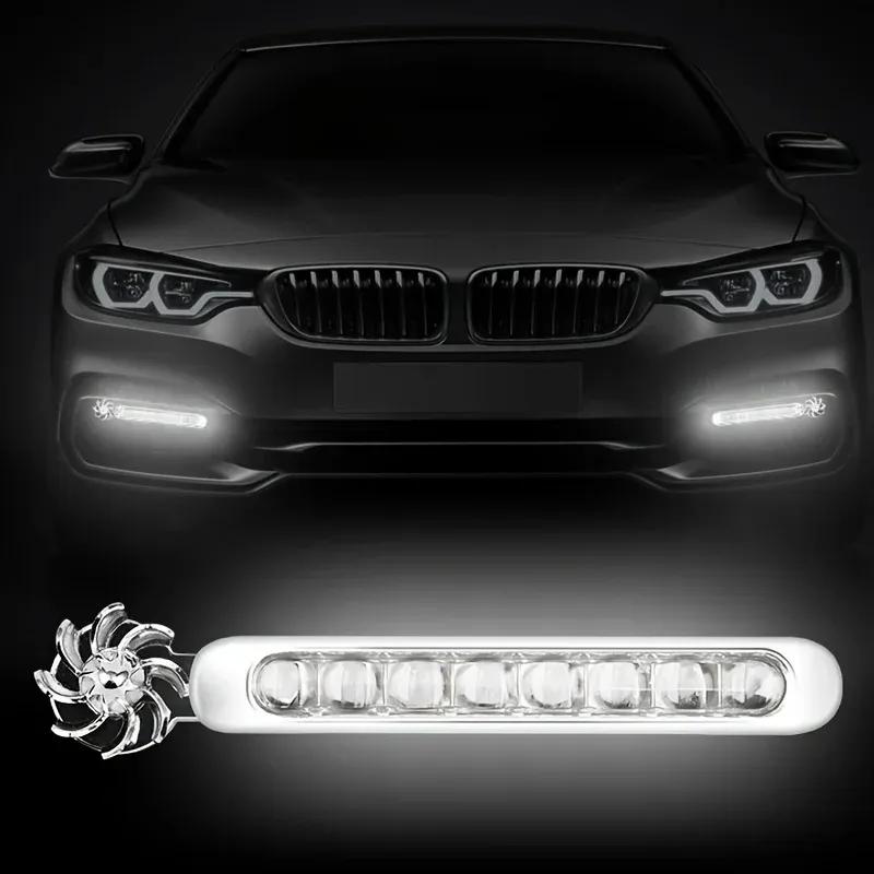 2 pezzi Auto ad Energia Eolica Luce Diurna a LED Illuminazione Ausiliaria Lampada a Ventola Rotante Fari Diurni per Automobili Decorativi