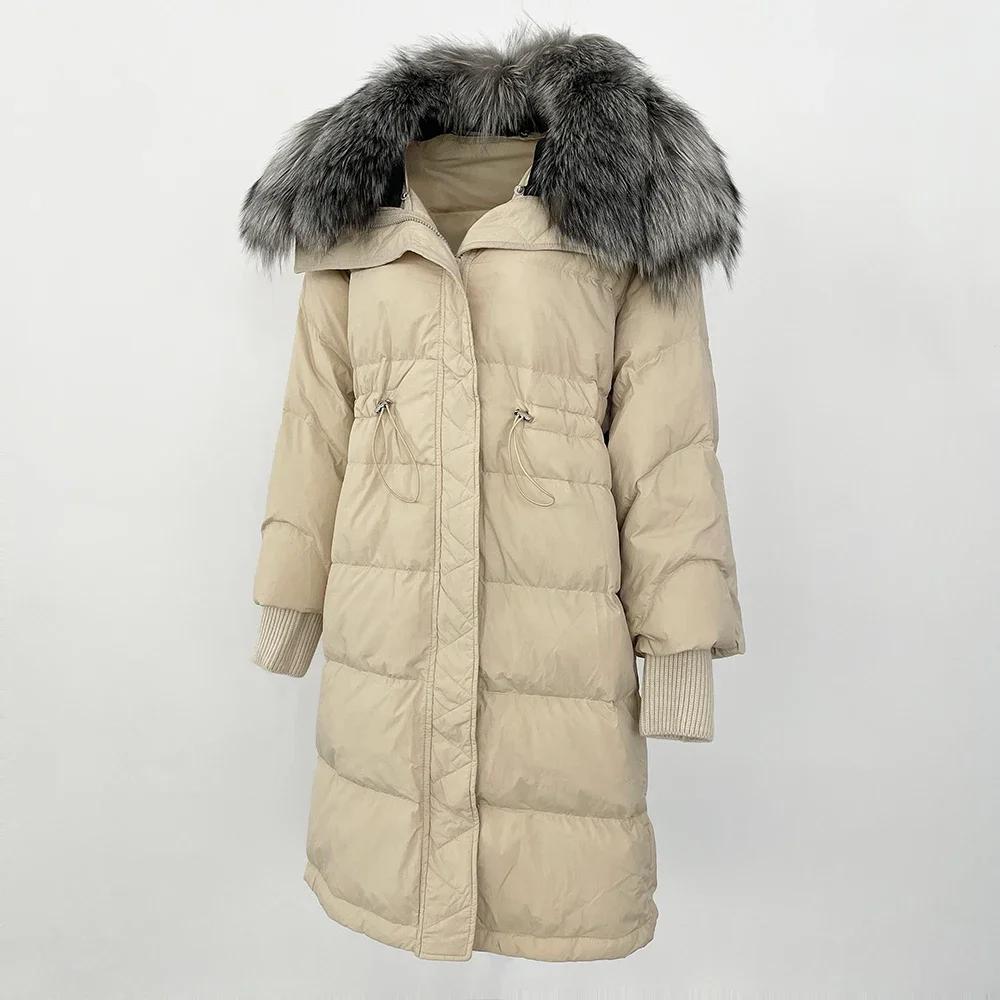 OFTBUY Høst Vinter Mellomlang Dunjakke Avtagbar Ekte Naturlig Revepelskrage Dame Tykk Varm Overbekledning Streetwear