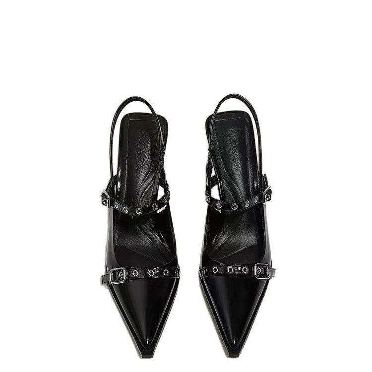 High heels women's summer new black pointed thin heel one-word bag head sandals light mouth single shoes