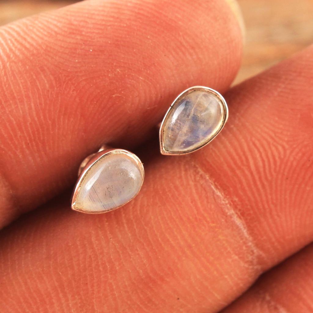 Natürlicher Labradorit-Karneol-Mondstein-Ohrstecker, 100 % 925er Sterlingsilber, handgefertigter Schmuck