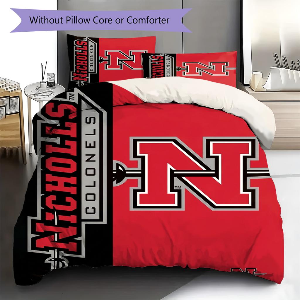 Nicholls State Colonels Pattern Bedding Set Quilt Cover Pillowcase Home Decor Gift (1 * Duvet Cover + 2 * Pillowcase, Without Core)